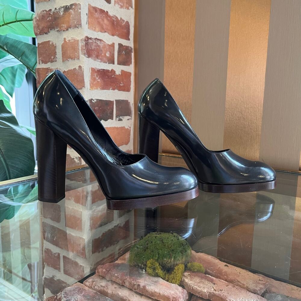 GUCCI Shiny Grey Leather Mule Heels SZ 9 - Picture 3 of 14